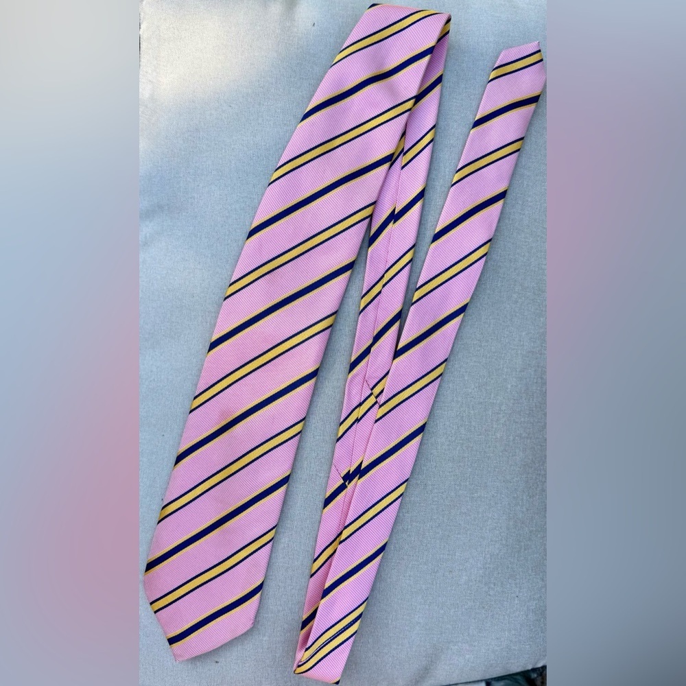 Ermenegildo Zegna Silk Tie Pink Stripes With Blue & Yellow Accents